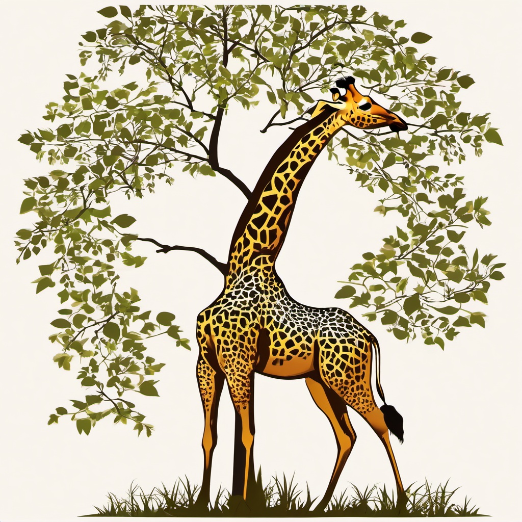 Giraffe clipart - tall giraffe reaching for leaves in a tree  