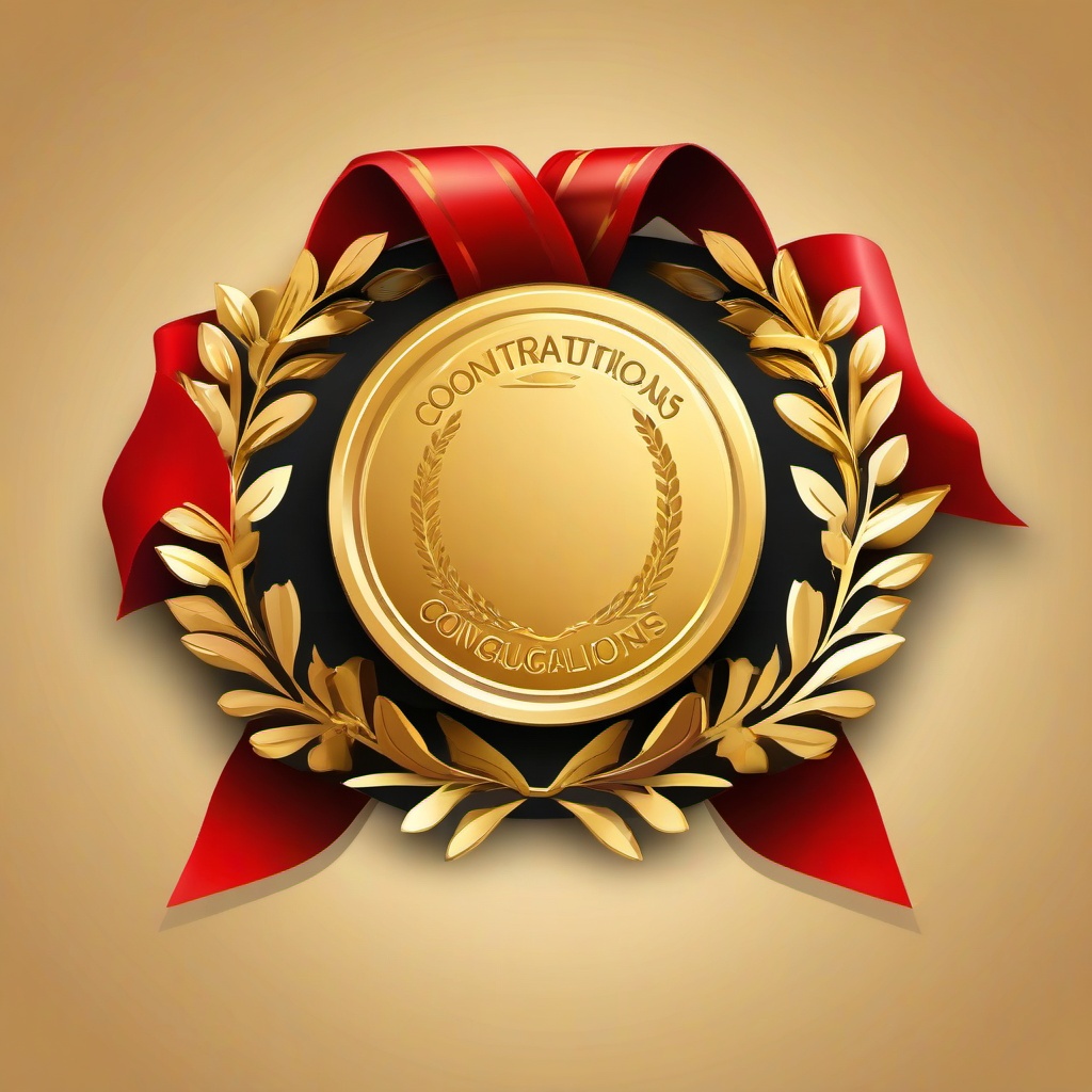 Congratulations clipart - golden medal with congratulations ribbon  color,minimalist,vector clipart