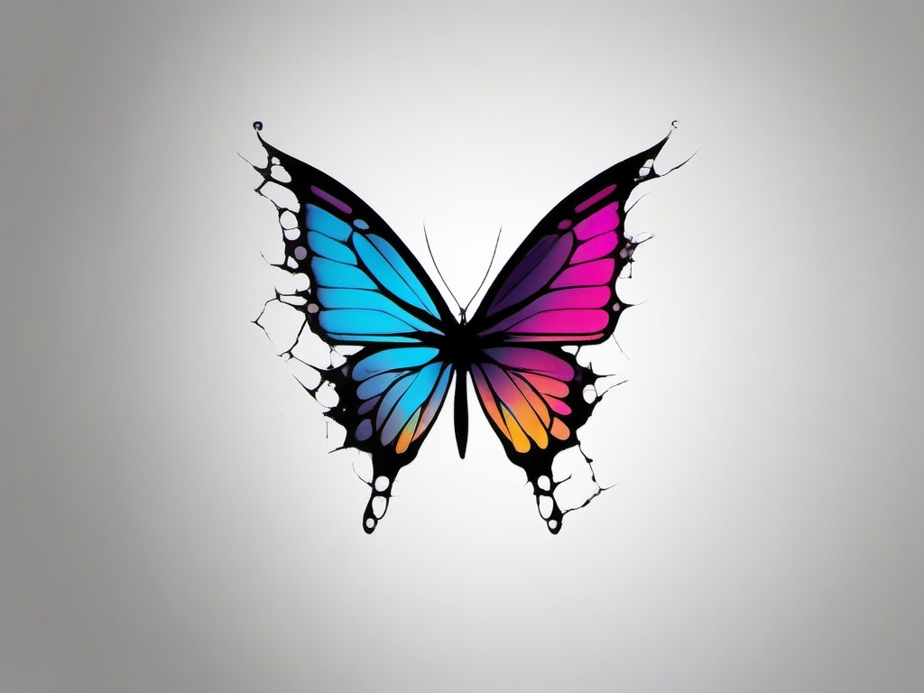 broken wing butterfly tattoo  simple color tattoo, minimal, white background