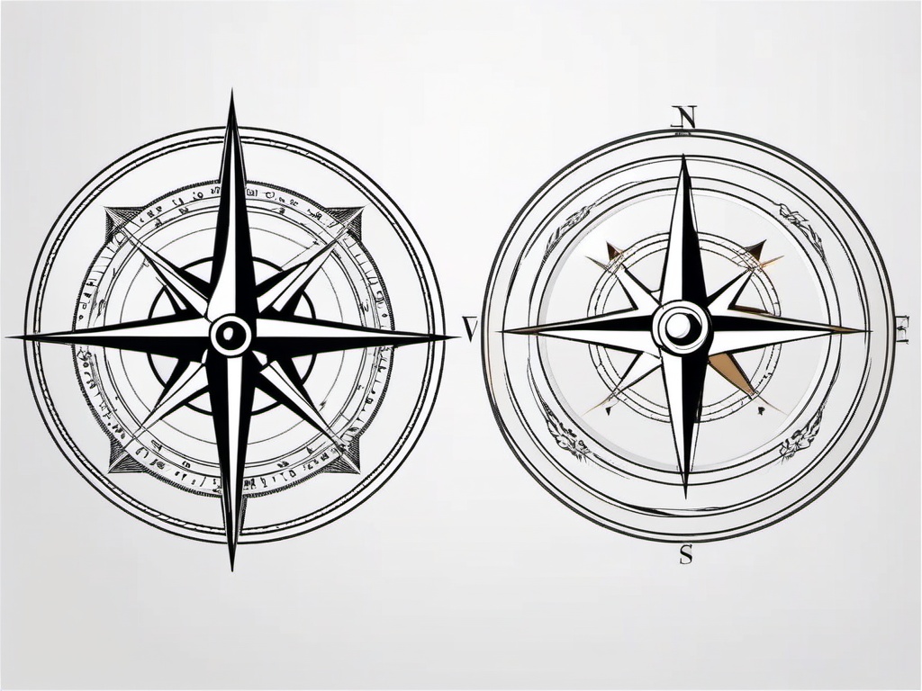 Couple Compass Tattoo - Matching compass tattoos for couples.  simple vector tattoo,minimalist,white background