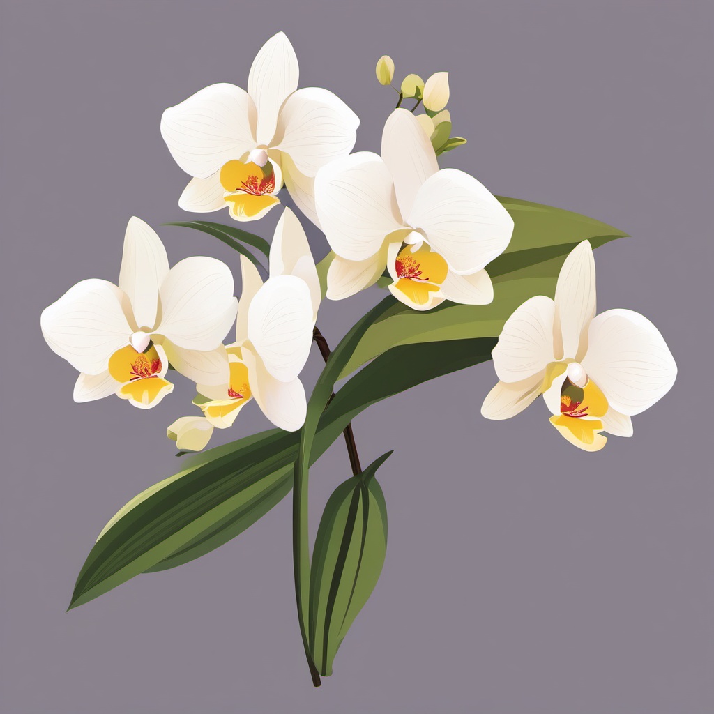 Dendrobium Orchid Clip Art - A cluster of dendrobium orchids,  color vector clipart, minimal style