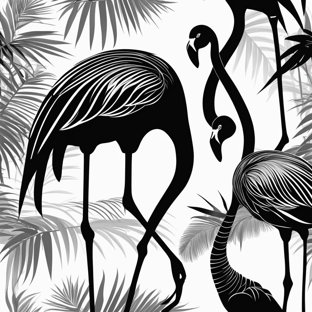 flamingo clipart black and white 