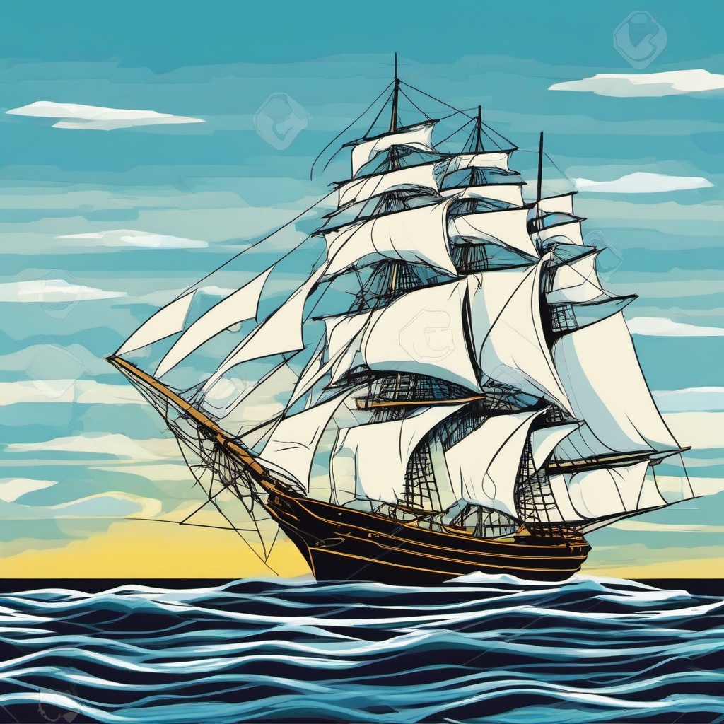 Sailing ship at sea  , vector illustration, clipart