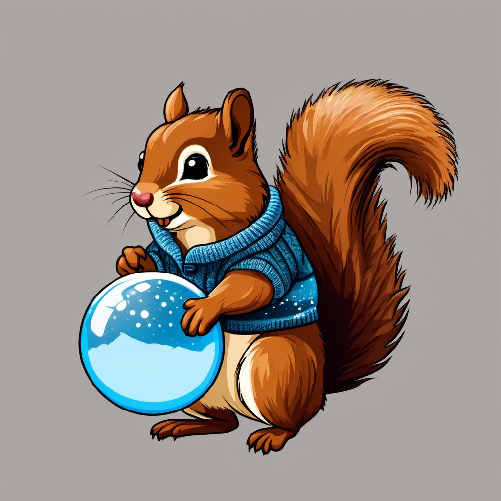 Squirrel wearing a sweater throwing a snowglobe clip art 