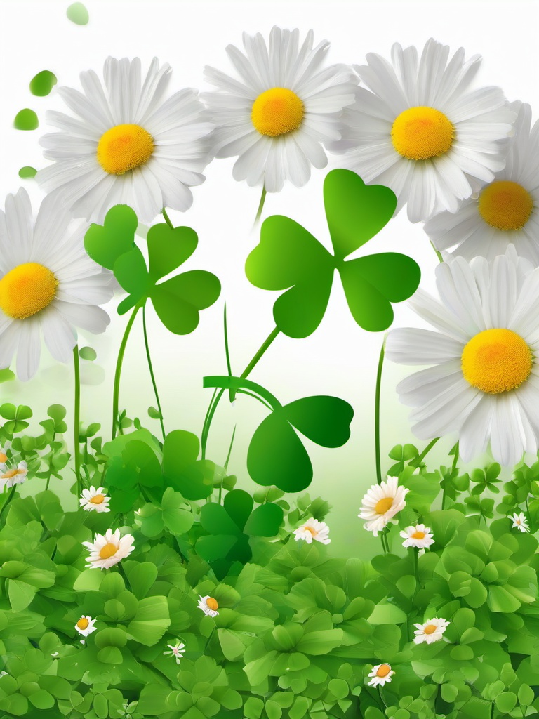 4 Leaf Clover clipart - clover leaf surrounded by daisies  