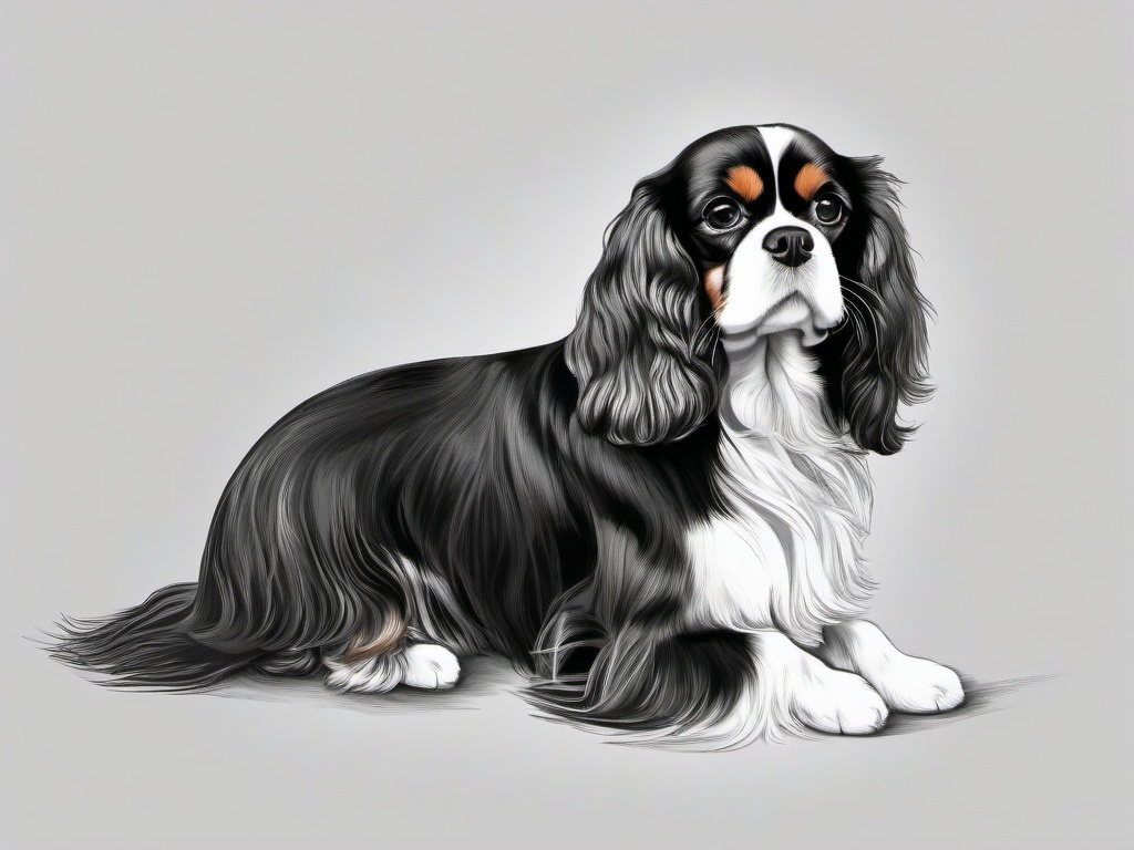 drawing of a Cavalier King Charles Spaniel dog  minimal rough sketch scribbles,doodles,black and white