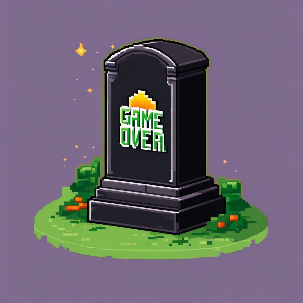 Game over pixel art tombstone sticker- Retro gaming loss, , sticker vector art, minimalist design