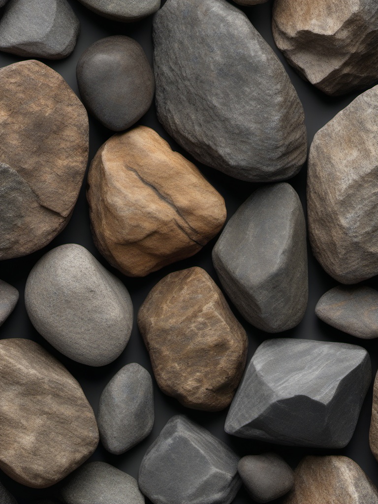 Rocks featuring a rough, natural texture in shades of gray and brown top view, product photoshoot realistic background, hyper detail, high resolution