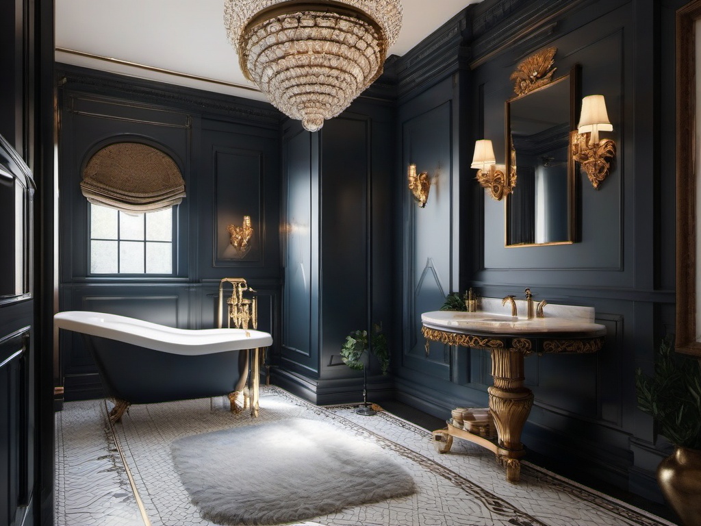 Victorian bathroom embodies classic elegance with intricate tiling, vintage fixtures, and luxurious fabrics for a lavish feel.  