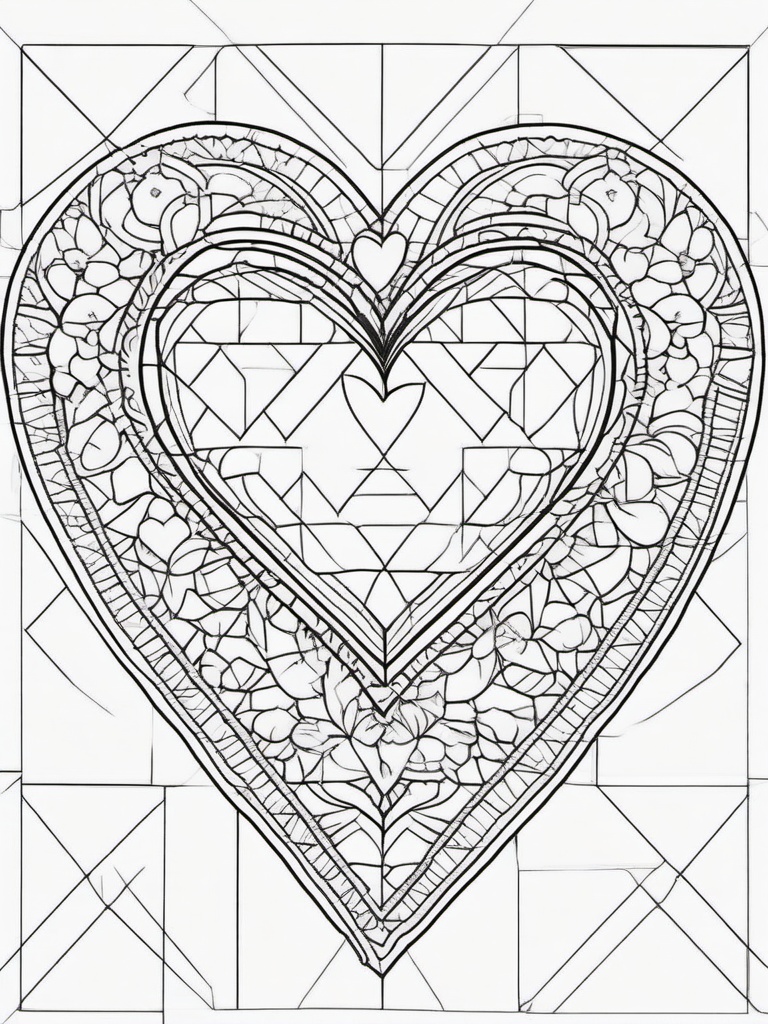 Heart Patchwork Coloring Pages - Quilted Heart Designs in Patchwork Style  minimal black outline printable sheet, coloring page