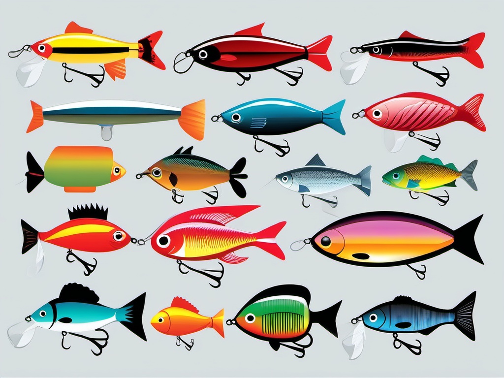 Fishing Lures clipart - An assortment of colorful fishing lures., ,vector color clipart,minimal