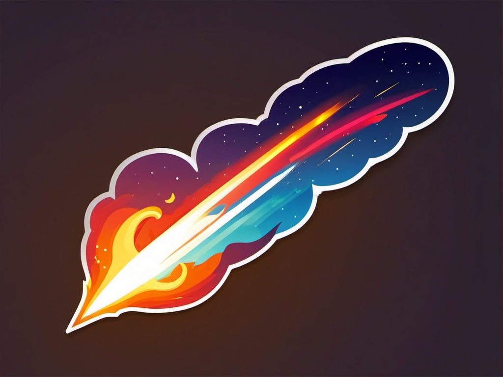 Meteor Sticker - Shooting meteor with fiery tail, ,vector color sticker art,minimal