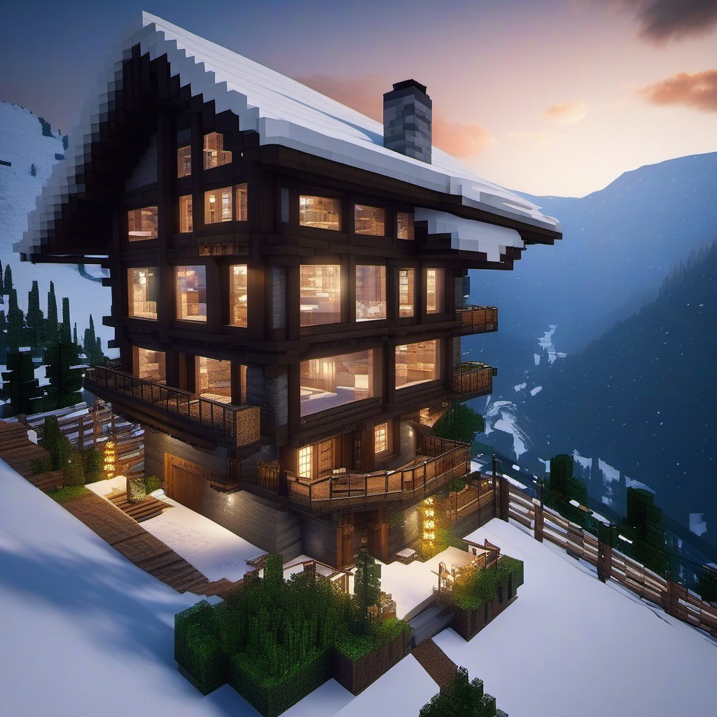 mountain chalet overlooking a snowy valley - minecraft house design ideas minecraft block style