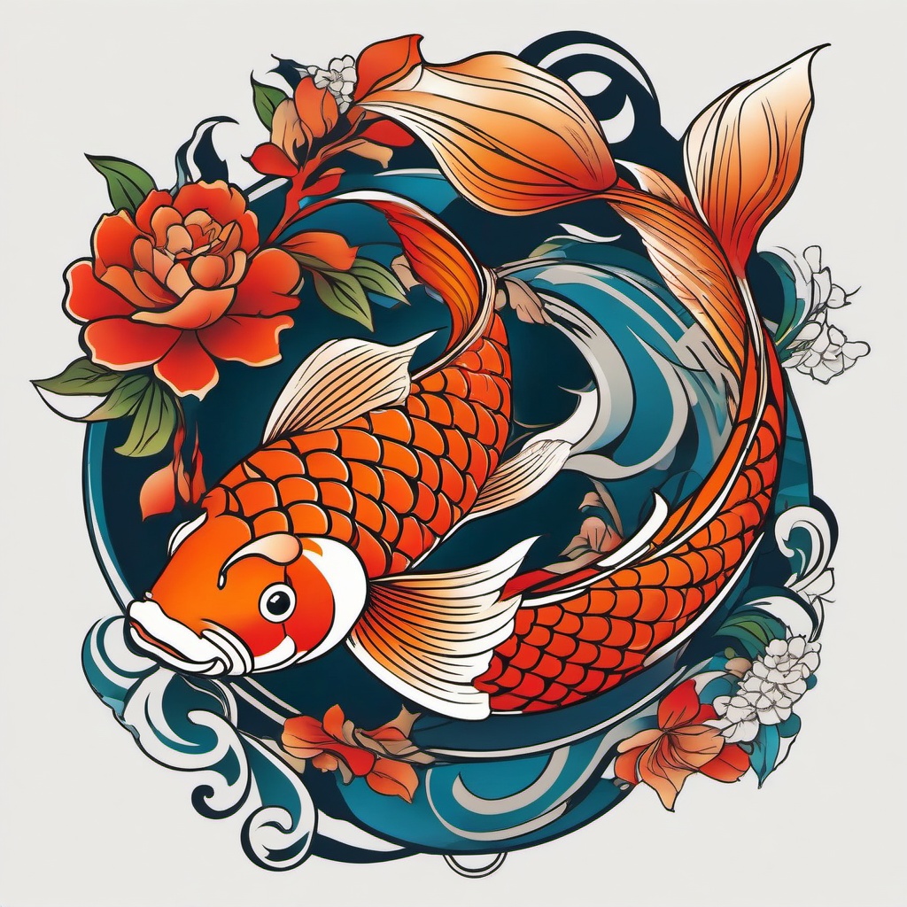 Fish Koi Tattoo-Elegant and vibrant tattoo featuring a Koi fish, symbolizing perseverance, strength, and good luck.  simple color vector tattoo