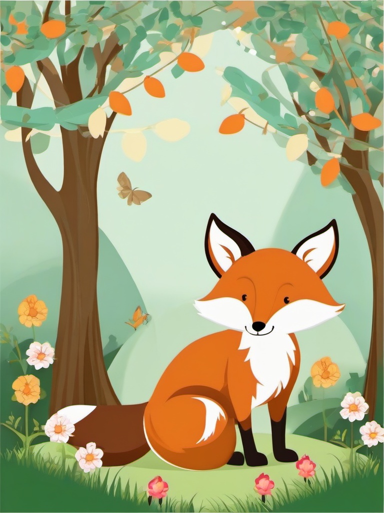 Fox clipart - fox in a whimsical, fairy tale setting  