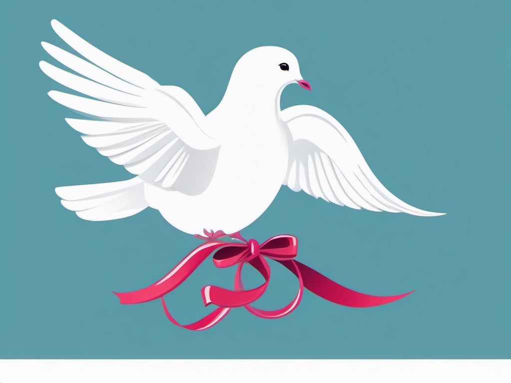 Dove holding a ribbon in its beak clipart.  vector style illustration, white background