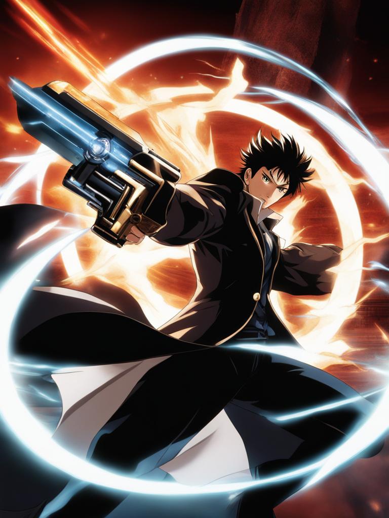 yusuke urameshi unleashes his spirit gun in a supernatural arena battle. 