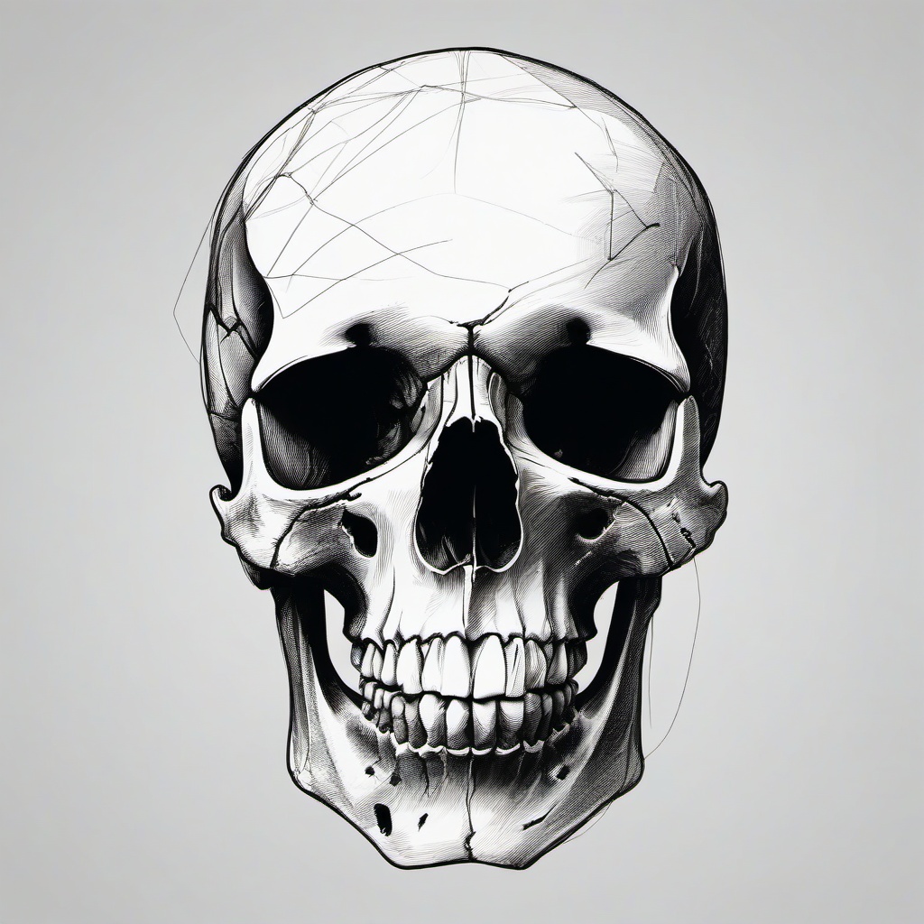 drawing of human skull  minimal rough sketch scribbles,doodles,black and white