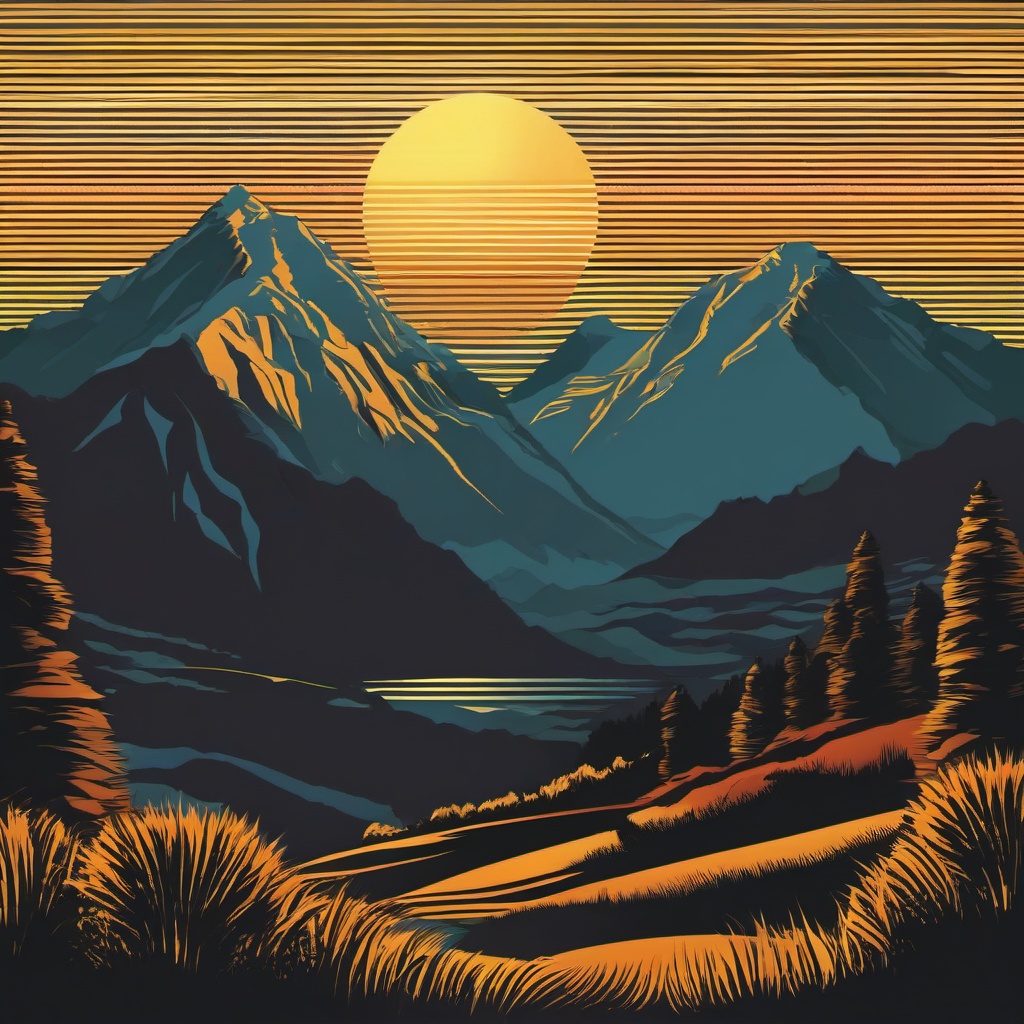 Sun clipart - sun rising behind a mountain range  