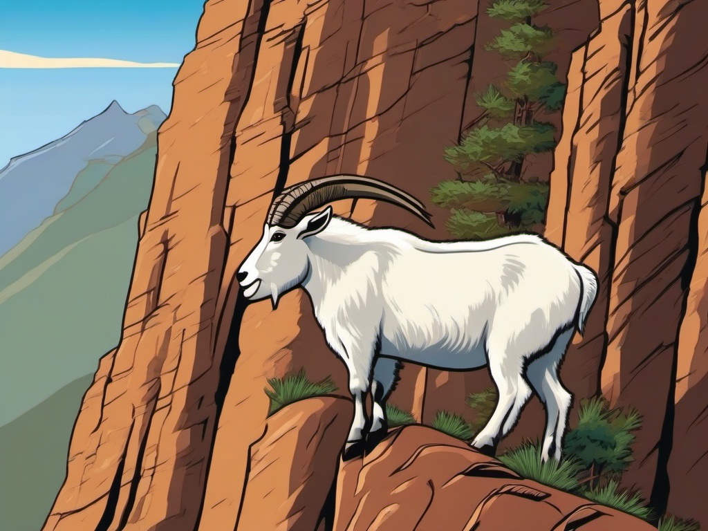 Mountain Goat Cartoon - Cartoon of mountain goat scaling cliffs  