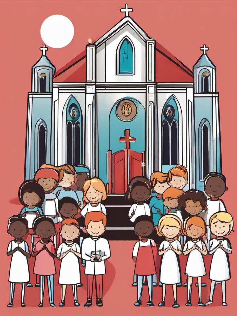 Church clipart - children participating in a church event  color,minimalist,vector clipart