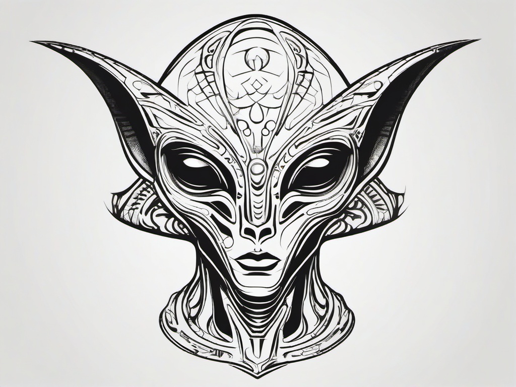 Alien Tattoo Outline - Highlight the enigmatic allure of aliens with an outline tattoo.  simple color tattoo,vector style,white background