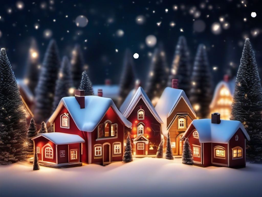 Christmas wallpaper - Lit Christmas village with mini houses and snow-topped roofs  aesthetic background wallpaper