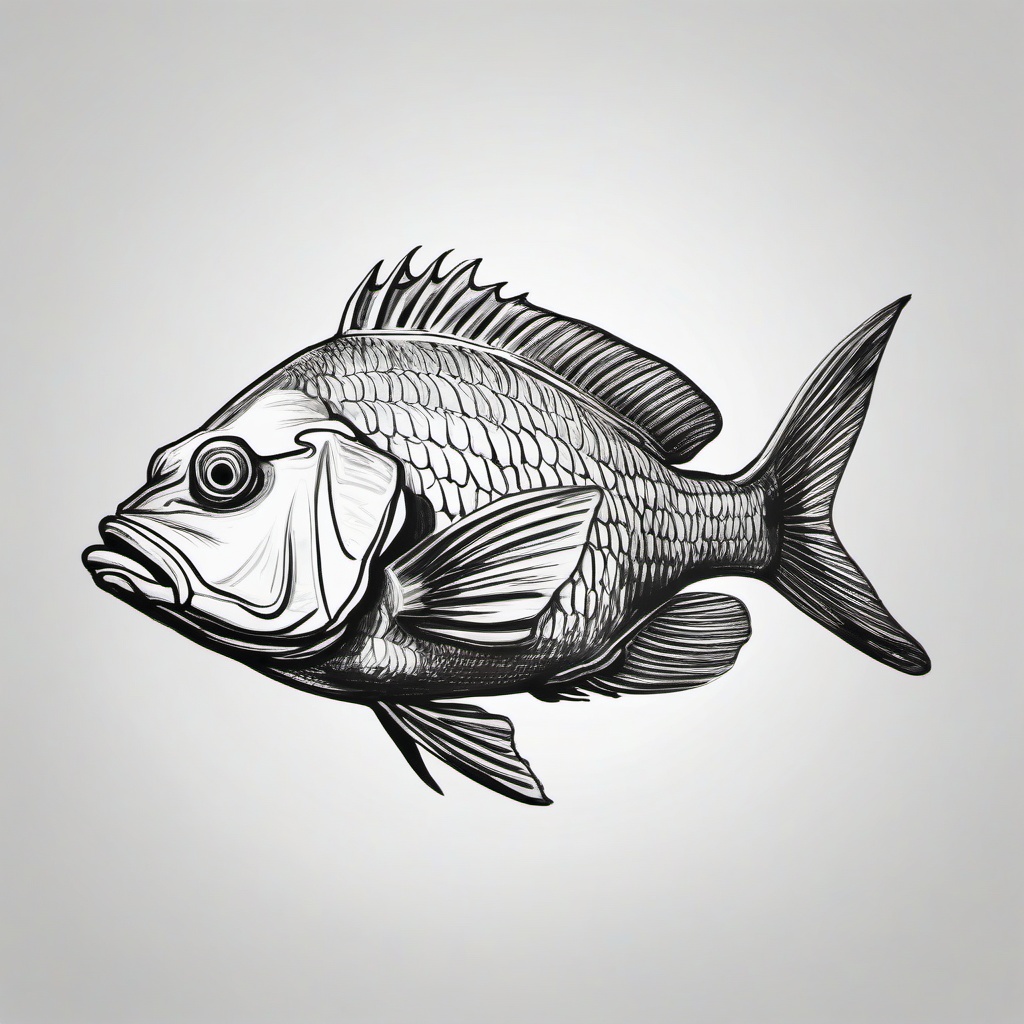 drawing of snapper fish  minimal rough sketch scribbles,doodles,black and white