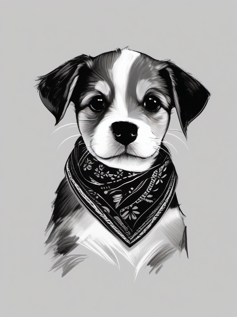 drawing of a puppy wearing a bandana  minimal rough sketch scribbles,doodles,black and white