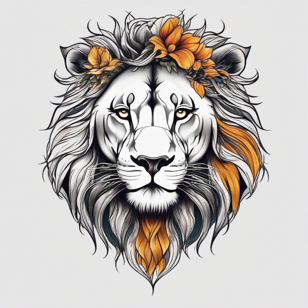 Female lion tattoo, Tattoos representing the strength and beauty of female lions. , color tattoo designs, white clean background