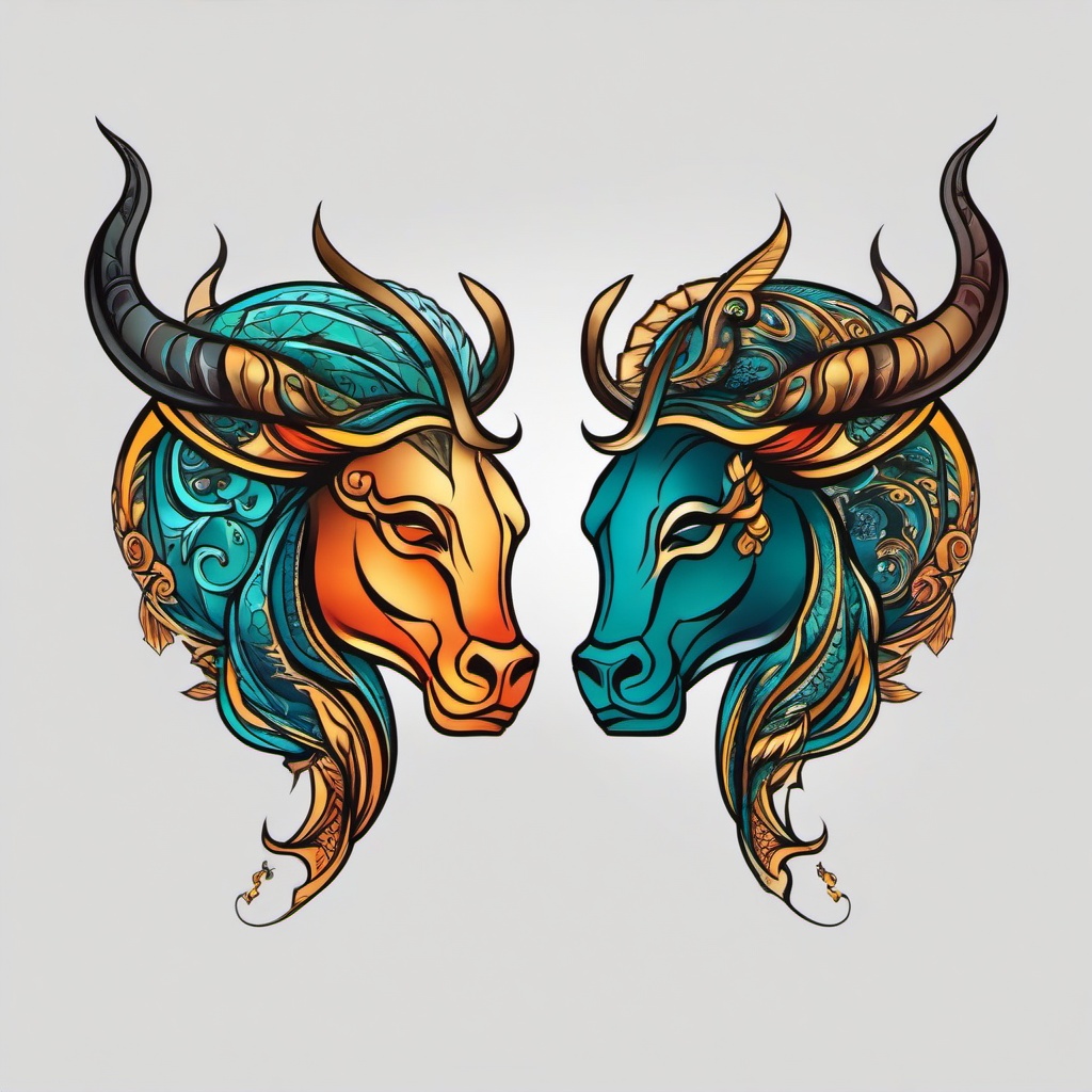 pisces and taurus tattoo  simple vector color tattoo