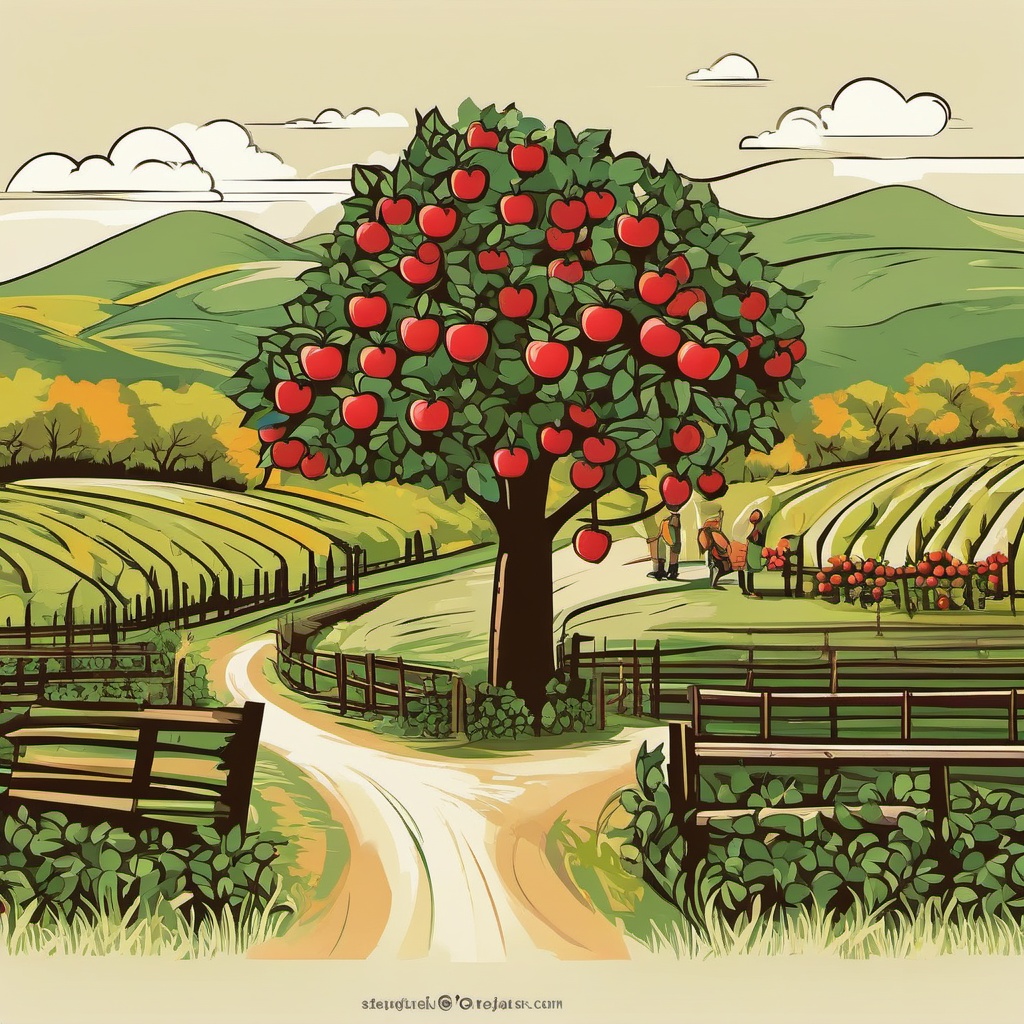 Apple Orchard Exploration clipart - Exploring an apple orchard, ,vector color clipart,minimal