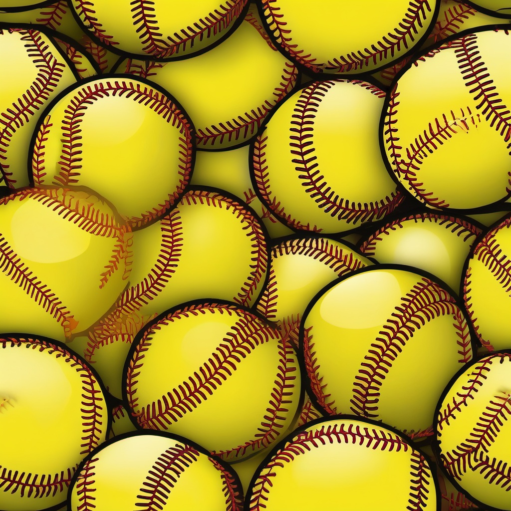 Softball clipart - bright yellow softball with red stitching  