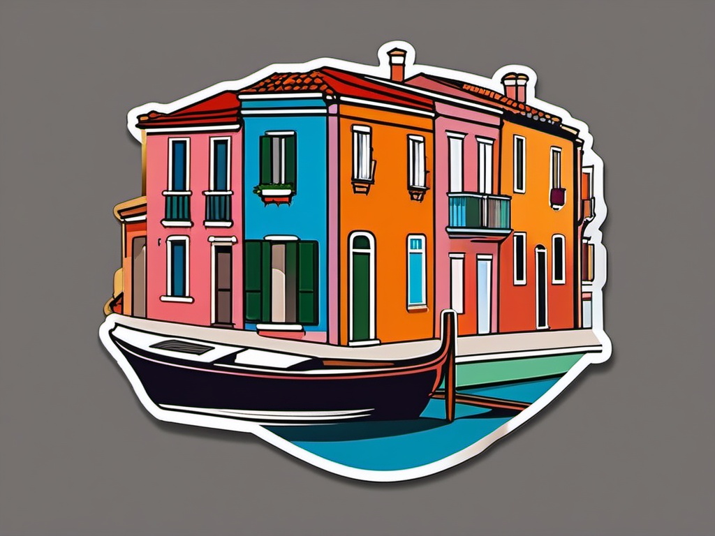 Burano sticker- Colorful island in the Venetian Lagoon, , sticker vector art, minimalist design