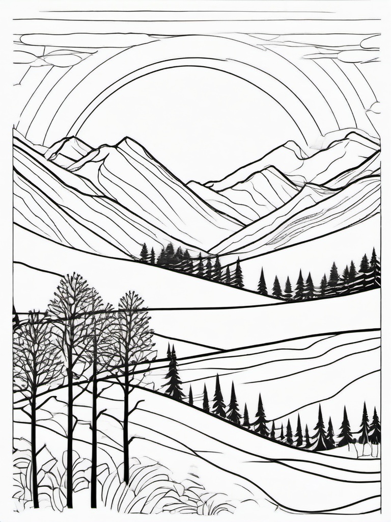 Winter Sunrise Coloring Pages - Beautiful Sunrise Over Snowy Landscape  minimal black outline printable sheet, coloring page