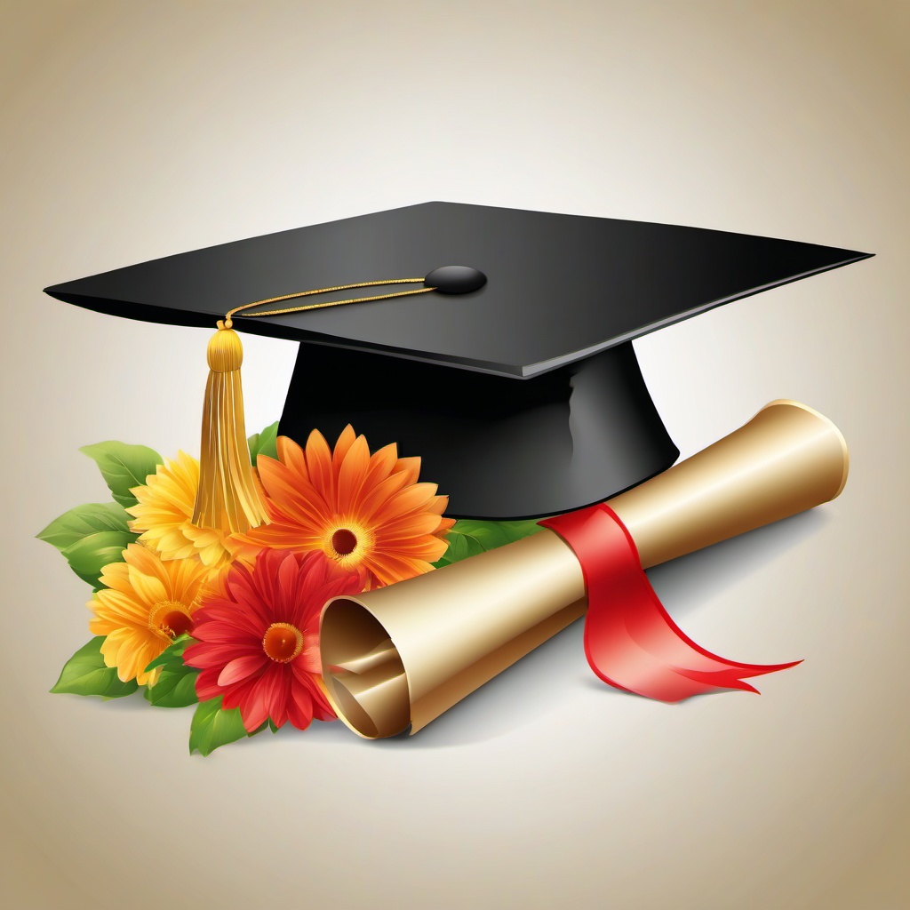 Grad Cap clipart - graduation cap on a table with flowers  