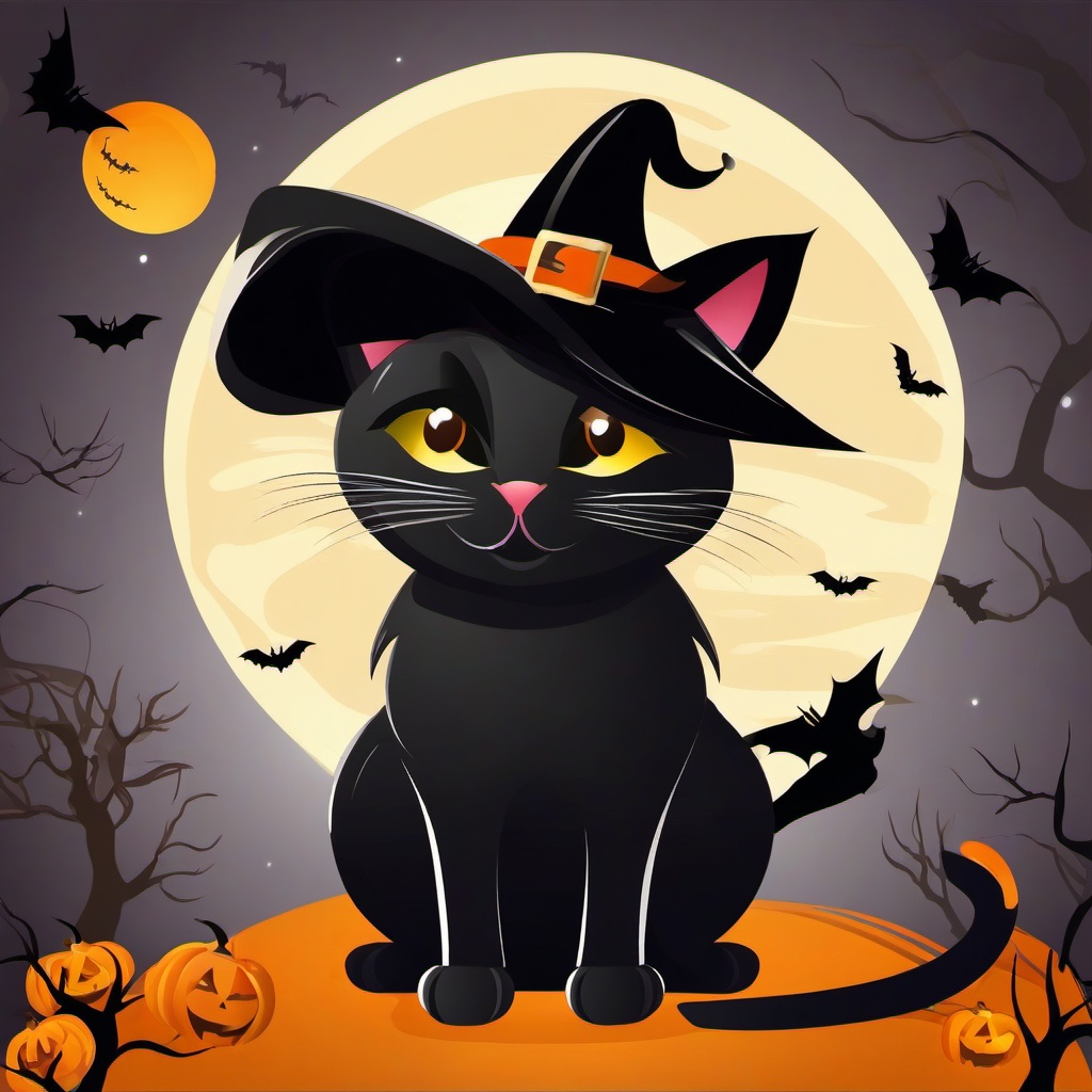 Happy Halloween clipart - black cat with a witch hat  clipart