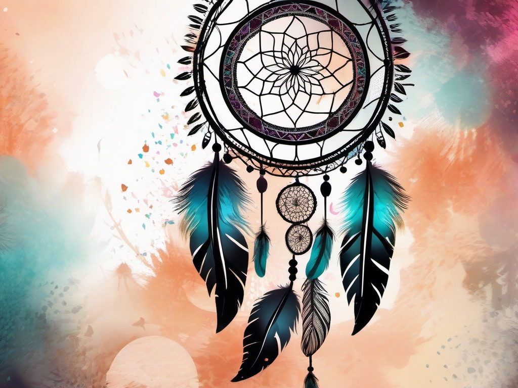 Boho Background - Bohemian Dreamcatcher and Feathers  intricate patterns, splash art, wallpaper art