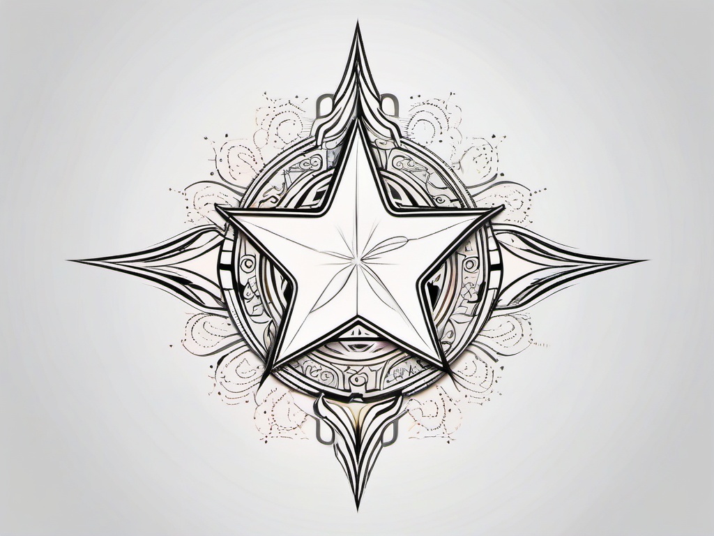 Star Tattoo - A celestial star tattoo shining brightly  few color tattoo design, simple line art, design clean white background