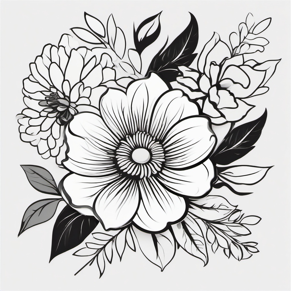 Flower Clipart in Black and White,Creating an elegant flower coloring book  simple, 2d flat