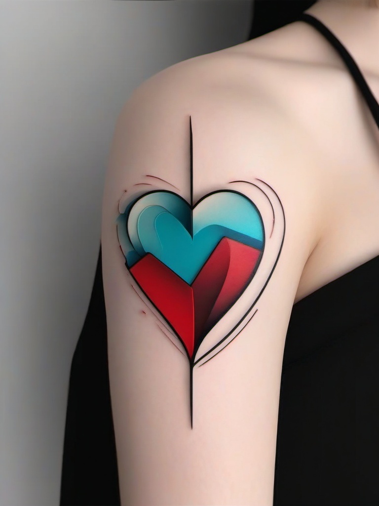 3D Heartbeat Tattoo - Embrace three-dimensional artistry with a captivating and realistic 3D heartbeat-themed tattoo.  simple vector color tattoo,minimal,white background