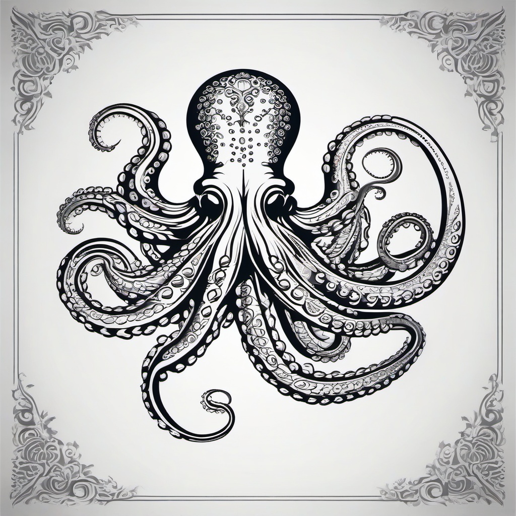 Octopus Tattoo Stencils - Explore intricate stencils for octopus tattoos, each capturing the essence of this fascinating creature.  simple vector color tattoo,minimal,white background