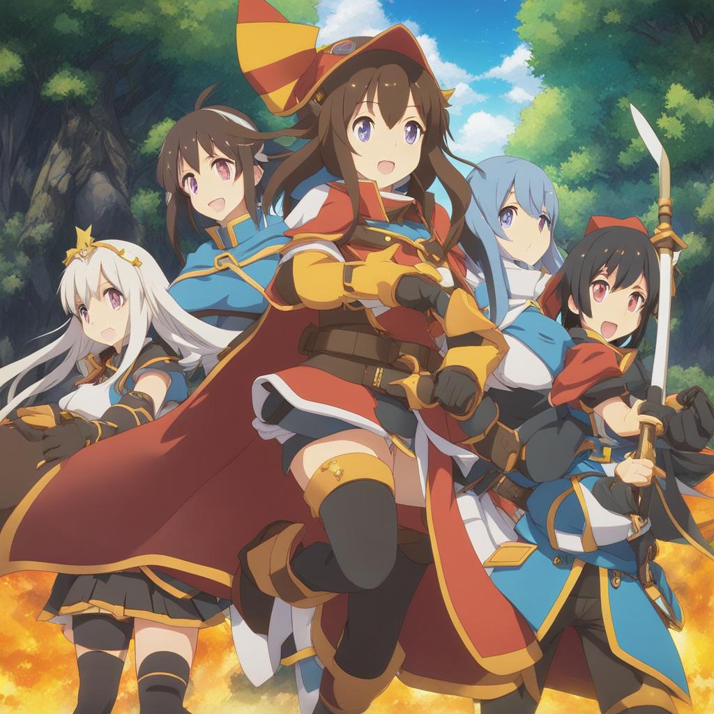 konosuba - embarks on comical adventures in a whimsical, fantasy-filled realm. 