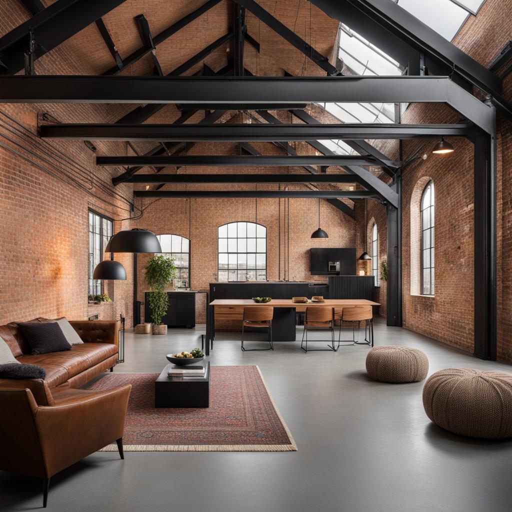 immerse yourself in the industrial aesthetic of a converted warehouse, with exposed brick walls and steel beams. 