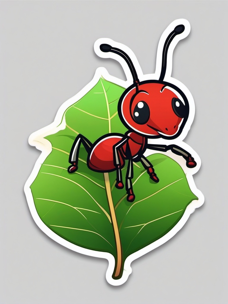 Ant Sticker - A diligent ant carrying a leaf, ,vector color sticker art,minimal