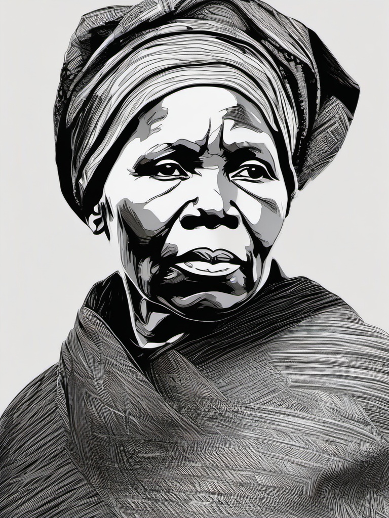 drawing of harriet tubman  minimal rough scribbles,doodles,black and white