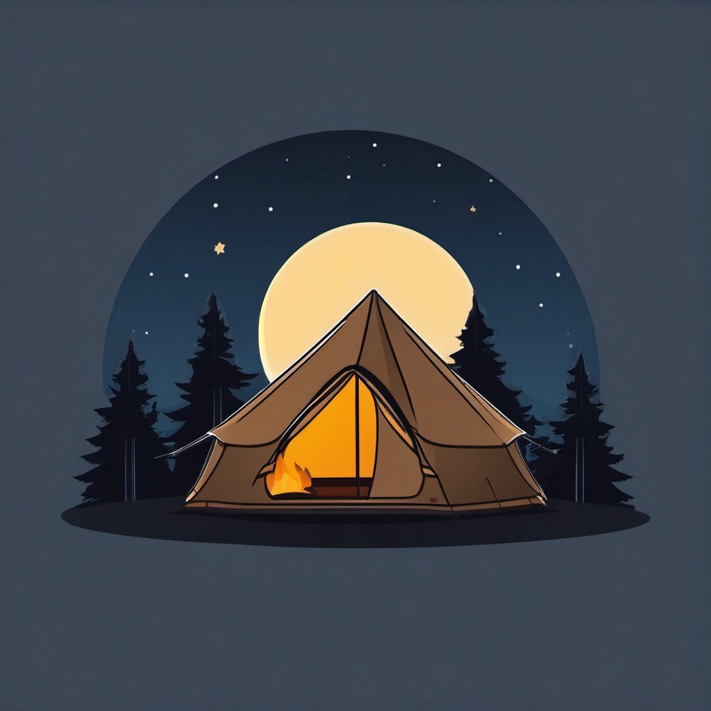 Camping Tent under the Moon Emoji Sticker - Sleeping under the moonlit sky, , sticker vector art, minimalist design