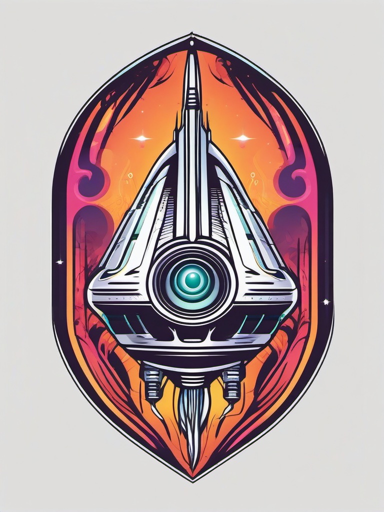 Alien Spaceship Tattoo - Embrace futuristic vibes with an alien spaceship tattoo, a symbol of intergalactic adventures.  simple color tattoo,vector style,white background