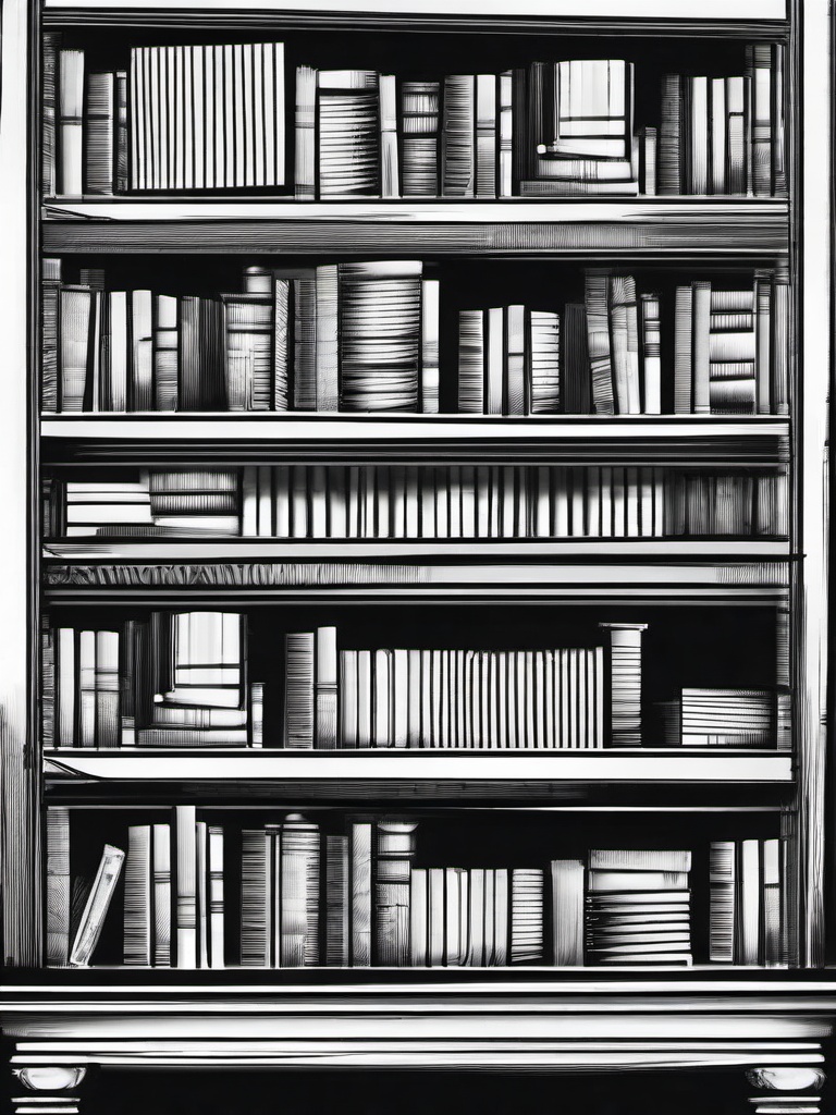 drawing of a bookshelf with books  minimal rough sketch scribbles,doodles,black and white