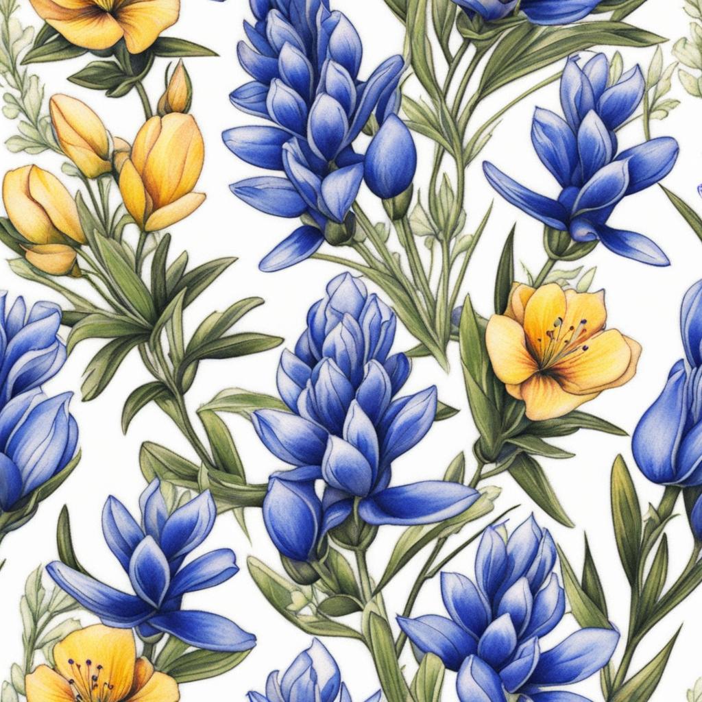 Bluebonnet tattoo, Artistic tattoos featuring the iconic and blue Bluebonnet flower. ,colorful, tattoo pattern, clean white background